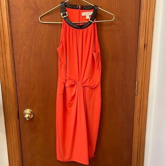 MICHAEL Michael Kors | Dresses | Michael Kors Halter Dress With Faux Leather Trim And Gold Tone Hardware | Poshmark MICHAEL Michael Kors | Dresses | Michael Kors Halter Dress With Faux Leather Trim And Gold Tone Hardware | Poshmark